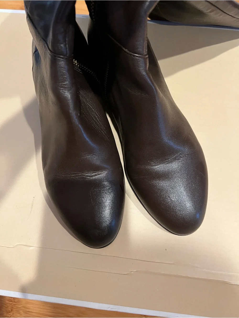 Michael Kors Dark Brown Leather Over-the-Knee Boots with Gold Zip